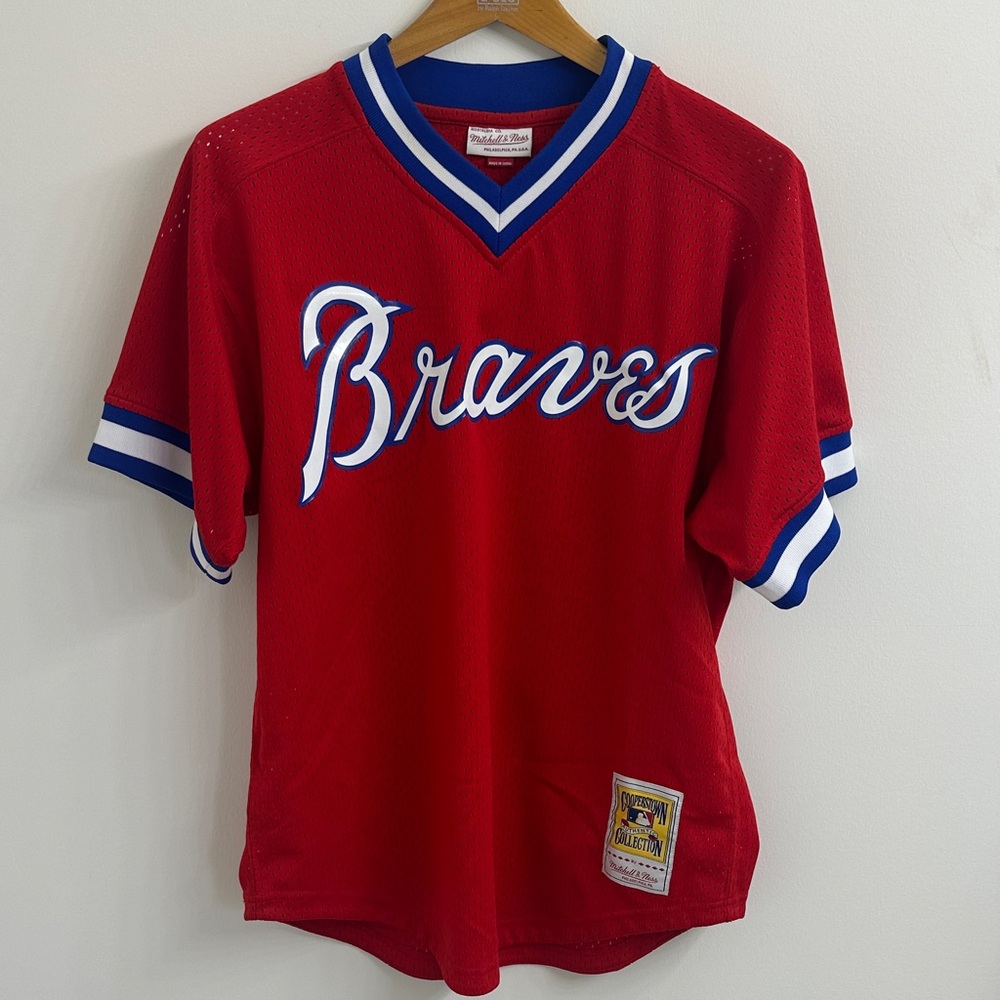 Mitchell & Ness Red Mesh Jersey with Blue Trim- Atlanta Braves Dale Murphy